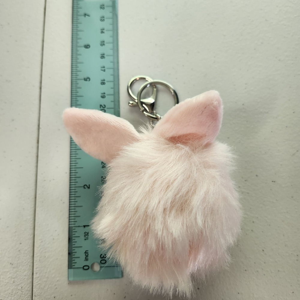Pink Bunny Rabbit Faux Fur Pom Pom Keychain Purse Charm Backpack Accessory